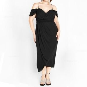 City Chic Elegant Black Cold-Shoulder Maxi Dress